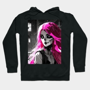 Monochrome Marvels: Mesmerizing Black and White Anime Girl Creations Goth Gothic Fashion Pink Hair Dark Hoodie